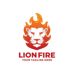 Lion fire logo design vector