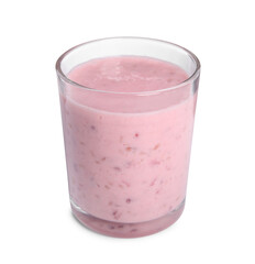 Tasty raspberry smoothie in glass isolated on white