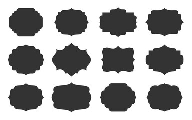 Fototapeta premium Black retro labels set. Different ornamental border. Decorative vintage royal flat frame. Elegant blank shape, tag stickers, template for certificate, menu, text badge, patch, craft scrapbook banner