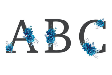 Watercolor floral alphabet set  hand drawn flower and leaves 