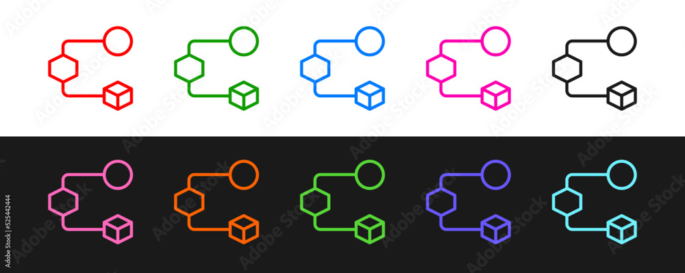 Poster set line isometric cube icon isolated on black and white background. geometric cubes solid icon. 3d 