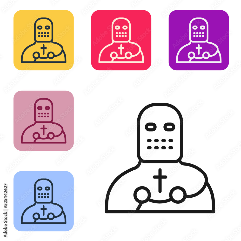 Poster black line knight crusader icon isolated on white background. set icons in color square buttons. vec