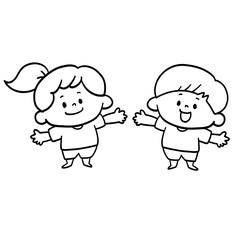 子どもの全身イラスト素材　男女　線画