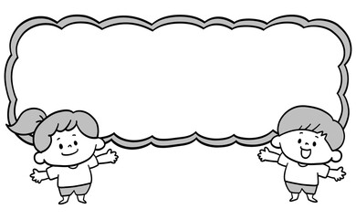 おたより用　子供のイラスト素材　白黒