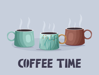 Cup of Fresh Coffee with smoke . Vector Illustration