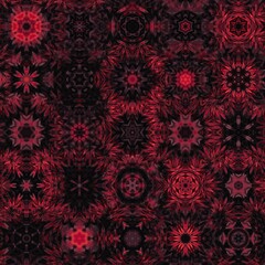 Red lava glowing line texture with vintage blooming red rose theme combined, kaleidoscope concept and seamless pattern