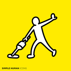 シンプルな人間のアイコンシリーズ　「楽しく床掃除する人」