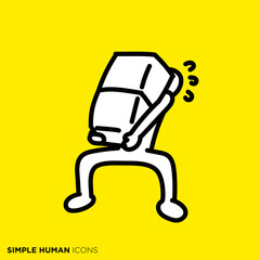 シンプルな人間のアイコンシリーズ　「たくさんの荷物を持つ人」