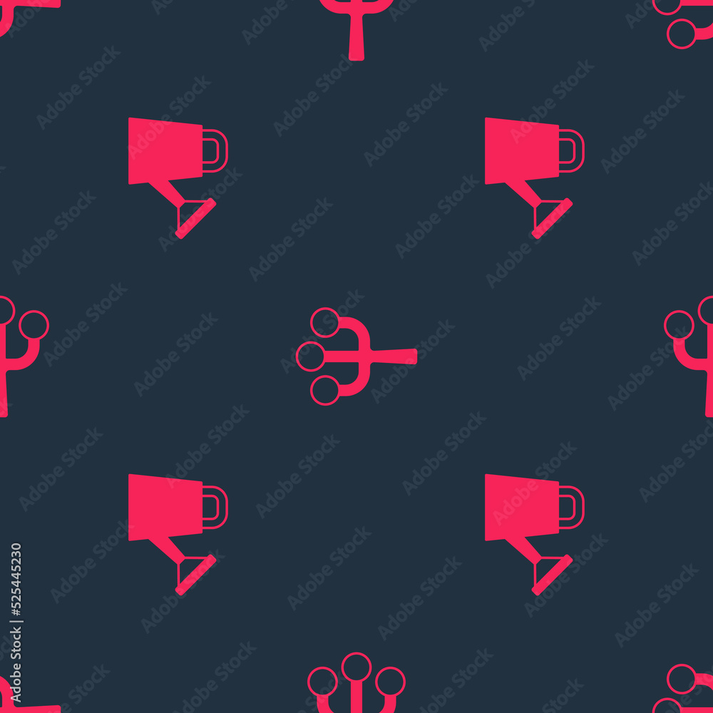 Poster set watering can and blossom tree branch on seamless pattern. vector
