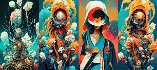 Colorful background. with butterflies. art style 