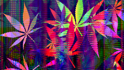 Abstract psychedelic cannabis leaf pattern background image.