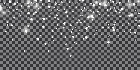 Shining falling snow on transparent background vector illustration. Falling snow on a transparent background. Vector illustration. Abstract snowflake background. Fall of snow