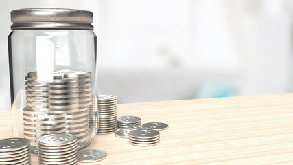 The jar coins for saving concept 3d rendering