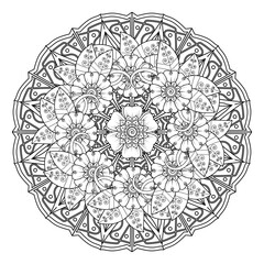 Floral Background with mehndi flower. Decorative ornament in ethnic oriental style, doodle ornament, outline hand draw. Coloring book page.