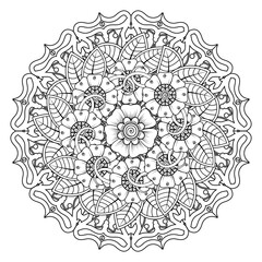 Floral Background with mehndi flower. Decorative ornament in ethnic oriental style, doodle ornament, outline hand draw. Coloring book page.