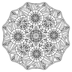 Floral Background with mehndi flower. Decorative ornament in ethnic oriental style, doodle ornament, outline hand draw. Coloring book page.