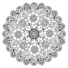 Floral Background with mehndi flower. Decorative ornament in ethnic oriental style, doodle ornament, outline hand draw. Coloring book page.