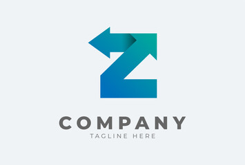 Initial Z logo. letter Z with arrow in gradient colour logo design inspiration, usable for finance, logistic and company logos