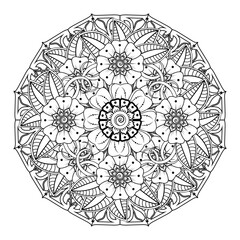 Floral Background with mehndi flower. Decorative ornament in ethnic oriental style, doodle ornament, outline hand draw. Coloring book page.