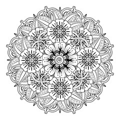 Floral Background with mehndi flower. Decorative ornament in ethnic oriental style, doodle ornament, outline hand draw. Coloring book page.