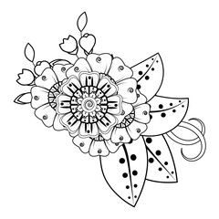 Floral Background with mehndi flower. Decorative ornament in ethnic oriental style, doodle ornament, outline hand draw. Coloring book page.