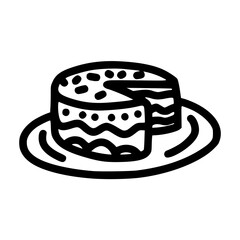 cake with triangle mark cut lineart vector illustration icon design template with doodle hand drawn style