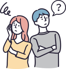 考える男性と女性　シンプルイラスト