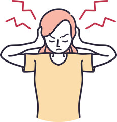 騒音で耳をふさぐ女性　シンプルイラスト