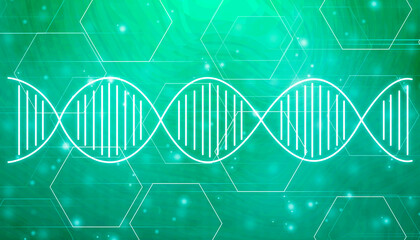 DNA structure, Genetics and medical science concept, Concept of biochemistry with Dna molecule on abstract medical background
