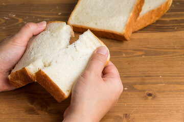 食パンをちぎっている Plain bread