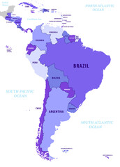 南アメリカ大陸地図　Map of South America continent