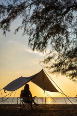 Camping on the beach with  sunset - 525449462