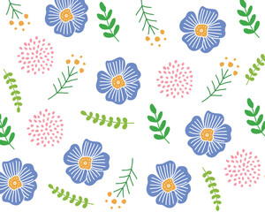 北欧風の青の花のパターン背景イラスト