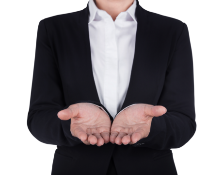 business woman open hand holding something