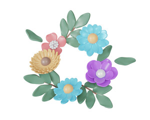 3D Rendering set of flower for round circle card or presentation decoration isolated on white background. 3d render cartoon style.