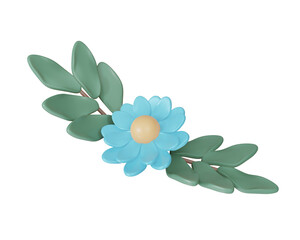 3D Rendering set of flower for corner card or presentation decoration isolated on white background. 3d render cartoon style.