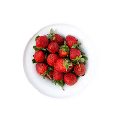 Group of strawberries on white plate isolated on white background