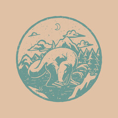 Distressed stamp illustration of dinosaur in the wild