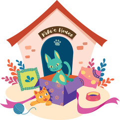 Cat And House Vector Illustration