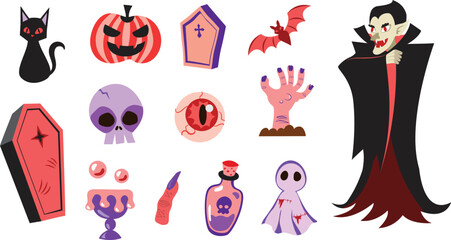 Halloween  Pack Vector Illustration. Ghost, Fear, Spooky, Pumpkim, Bat