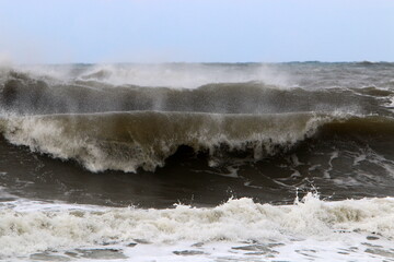 Storm on the Mediterranean Sea in northern Israel.