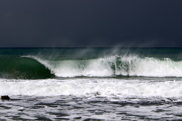 Storm on the Mediterranean Sea in northern Israel.