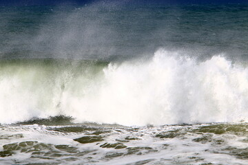Obraz premium Storm on the Mediterranean Sea in northern Israel.