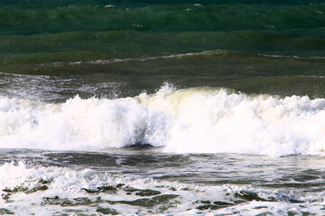 Storm on the Mediterranean Sea in northern Israel.