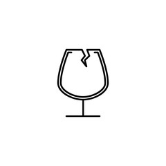 cracked snifter glass icon on white background. simple, line, silhouette and clean style. black and white. suitable for symbol, sign, icon or logo