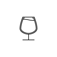 snifter glass icon with full filled with water on white background. simple, line, silhouette and clean style. black and white. suitable for symbol, sign, icon or logo