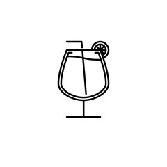 snifter glass icon with lemon slice on white background. simple, line, silhouette and clean style. black and white. suitable for symbol, sign, icon or logo