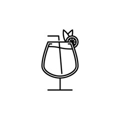 snifter glass icon with straw and lemon slice on white background. simple, line, silhouette and clean style. black and white. suitable for symbol, sign, icon or logo