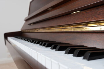 Closeup of the keyboard of piano.