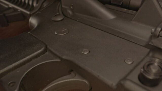 Beautiful dolly in of AR-15 assault rifle magazine